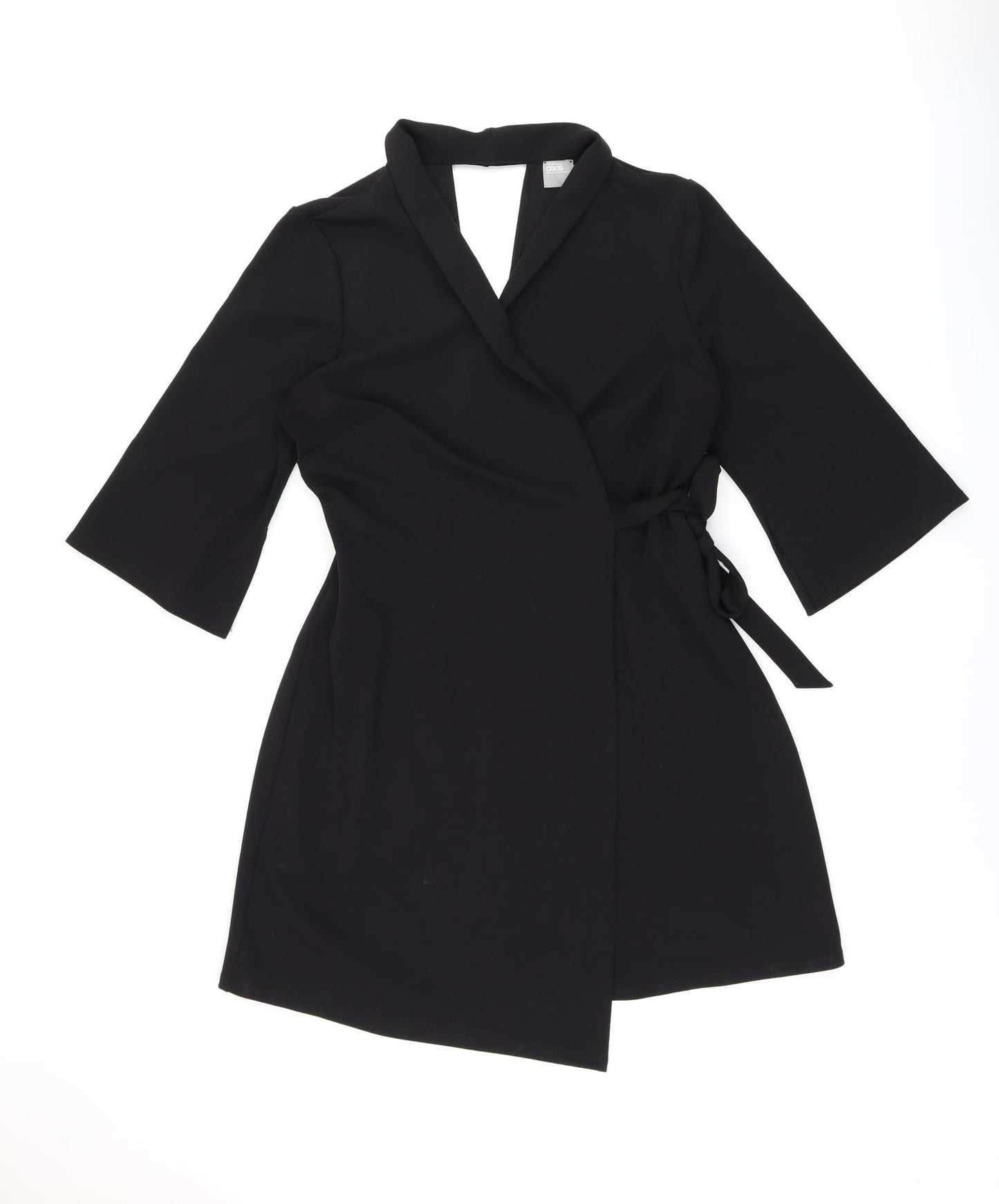 ASOS Womens Black Polyester Wrap Dress Size 18 V-Neck Tie