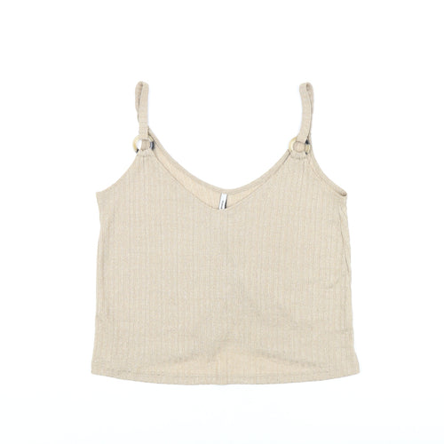 Stradivarius Womens Beige Polyester Camisole T-Shirt Size S V-Neck