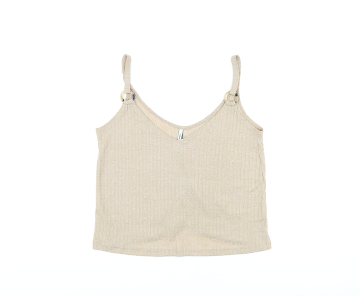 Stradivarius Womens Beige Polyester Camisole T-Shirt Size S V-Neck