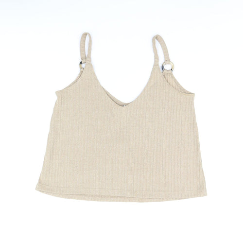Stradivarius Womens Beige Polyester Camisole T-Shirt Size S V-Neck