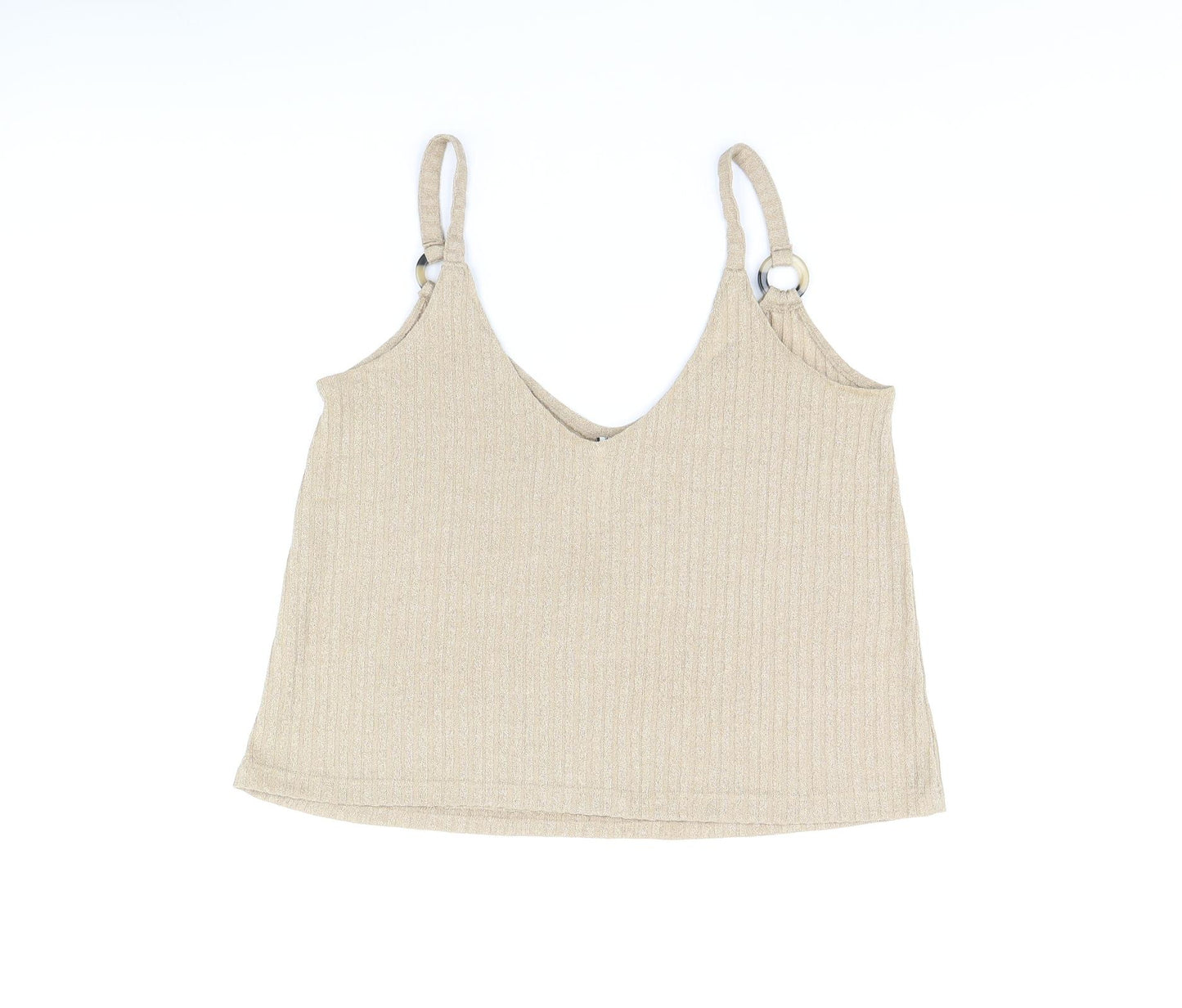 Stradivarius Womens Beige Polyester Camisole T-Shirt Size S V-Neck