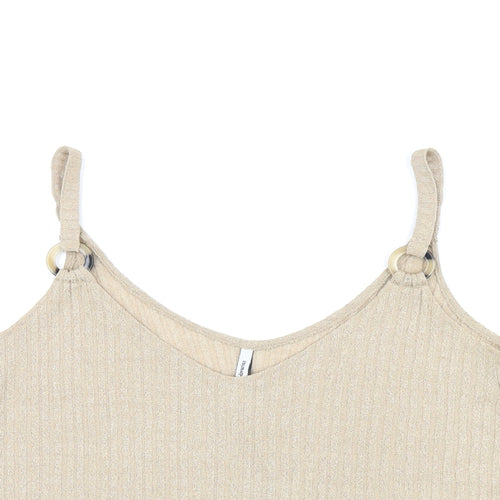 Stradivarius Womens Beige Polyester Camisole T-Shirt Size S V-Neck