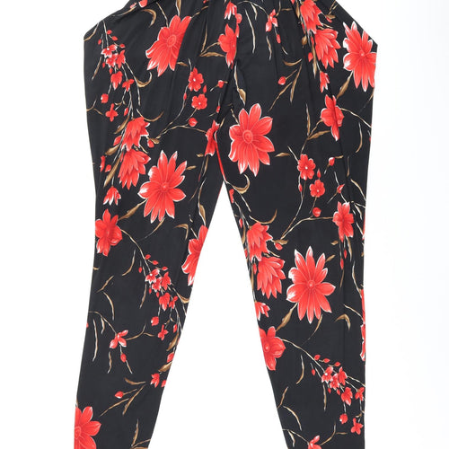 Justbeyou Womens Black Floral Polyester Bloomer Trousers Size S L29 in Regular