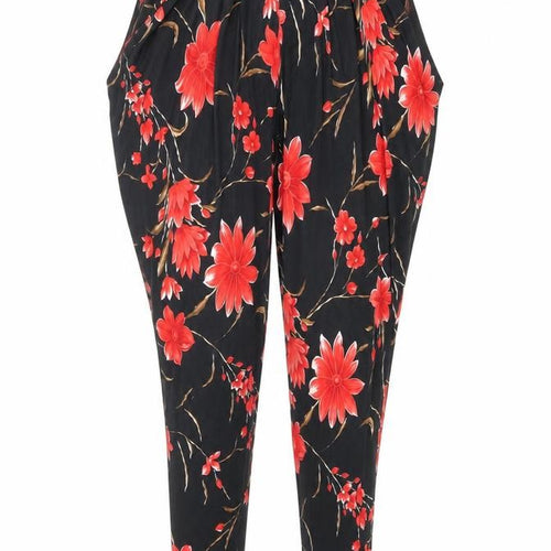 Justbeyou Womens Black Floral Polyester Bloomer Trousers Size S L29 in Regular