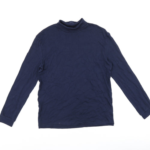 Marks and Spencer Girls Blue Cotton Basic T-Shirt Size 12-13 Years High Neck Pullover