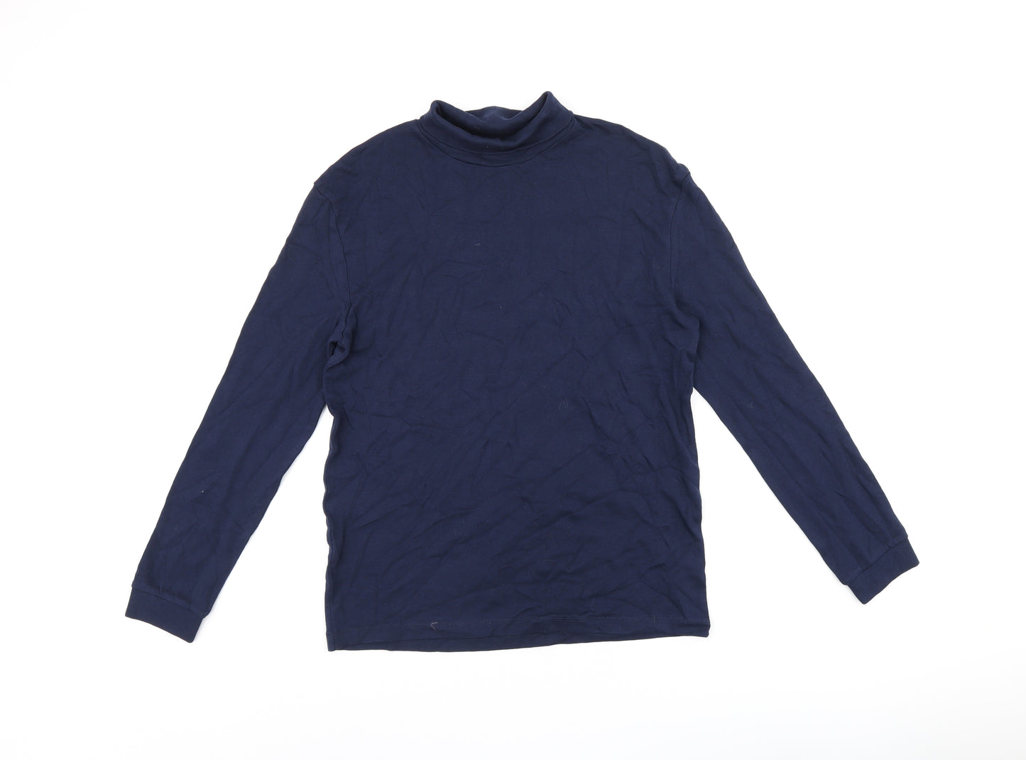 Marks and Spencer Girls Blue Cotton Basic T-Shirt Size 12-13 Years High Neck Pullover