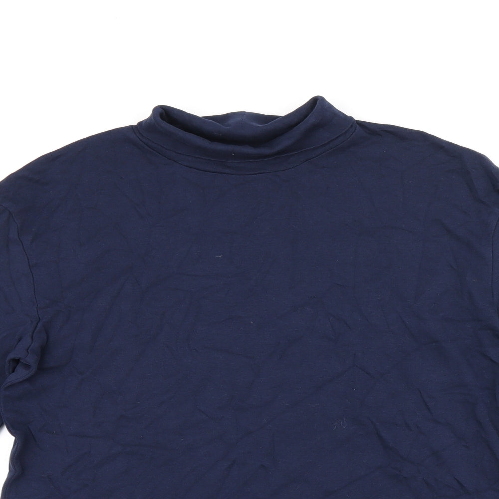 Marks and Spencer Girls Blue Cotton Basic T-Shirt Size 12-13 Years High Neck Pullover