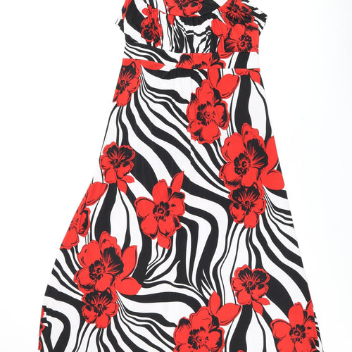 Nouvelle Womens White Floral Polyester A-Line Size 14 Scoop Neck Pullover - Zebra Print