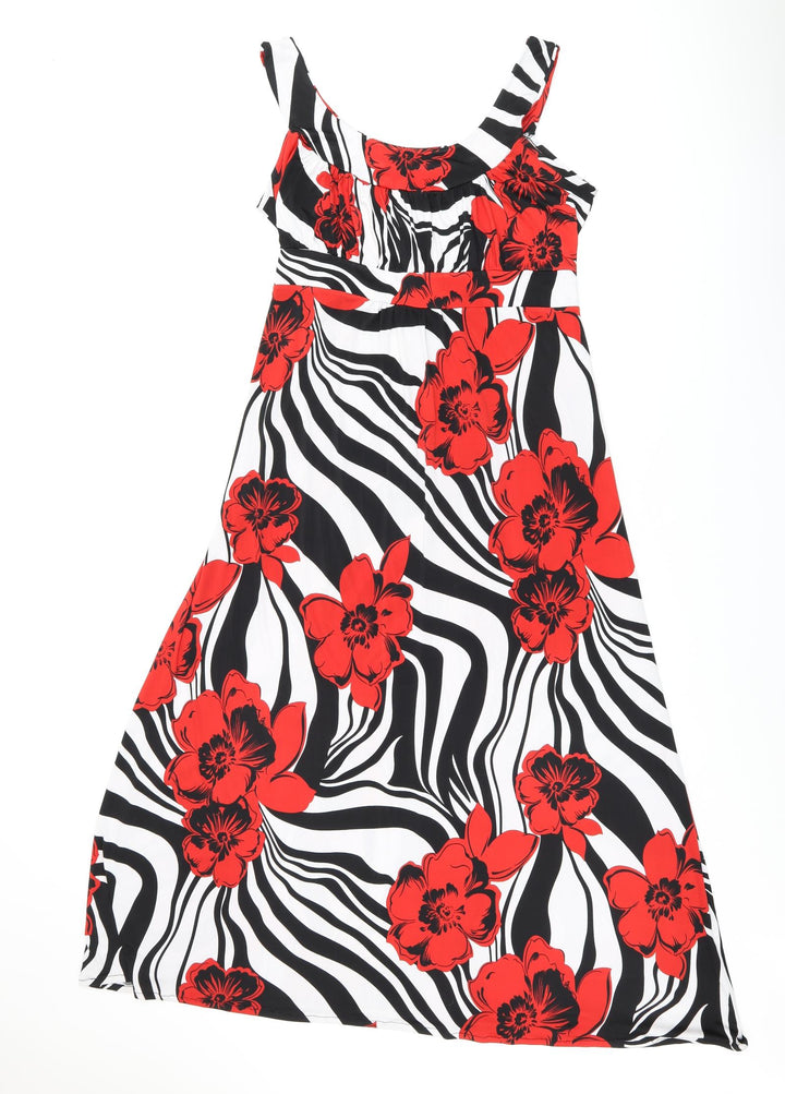 Nouvelle Womens White Floral Polyester A-Line Size 14 Scoop Neck Pullover - Zebra Print