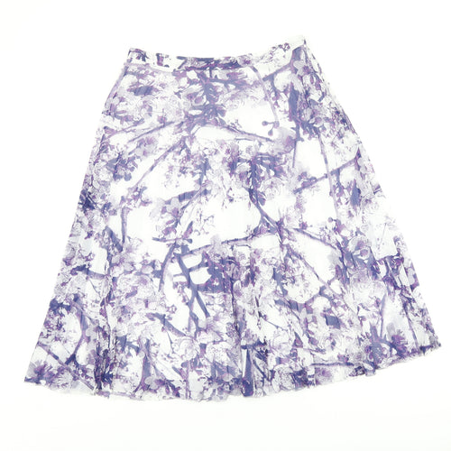 Marks and Spencer Womens White Floral Polyester Swing Skirt Size 10 Zip