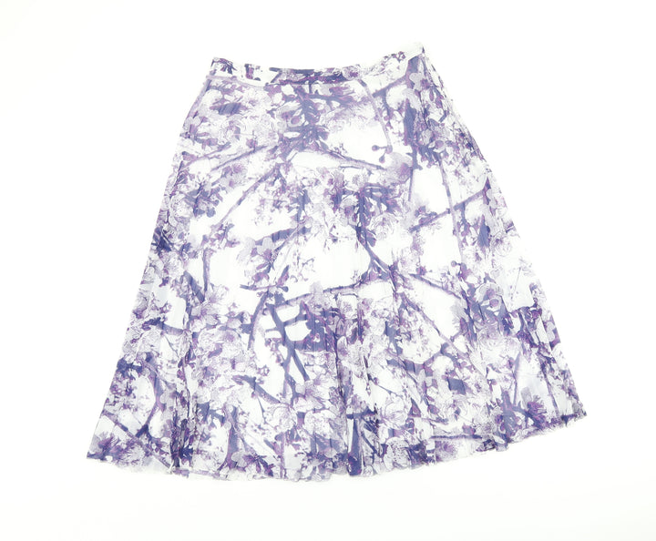 Marks and Spencer Womens White Floral Polyester Swing Skirt Size 10 Zip