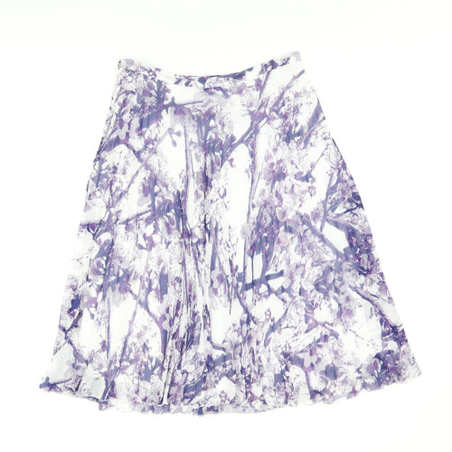Marks and Spencer Womens White Floral Polyester Swing Skirt Size 10 Zip
