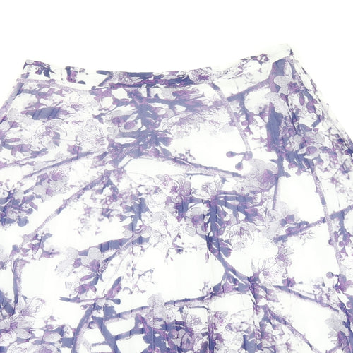 Marks and Spencer Womens White Floral Polyester Swing Skirt Size 10 Zip