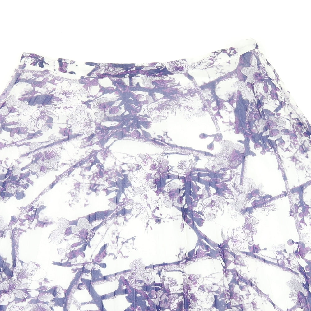 Marks and Spencer Womens White Floral Polyester Swing Skirt Size 10 Zip