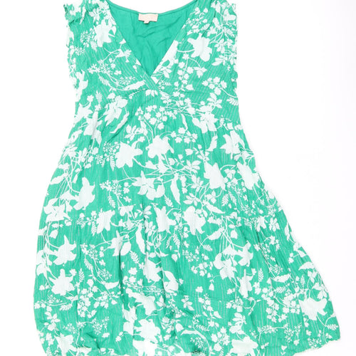 Goa Womens Green Floral Viscose Shift Size S V-Neck Pullover
