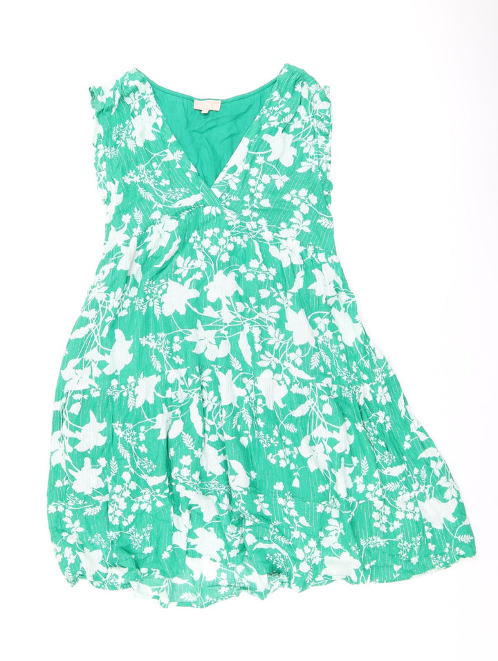 Goa Womens Green Floral Viscose Shift Size S V-Neck Pullover