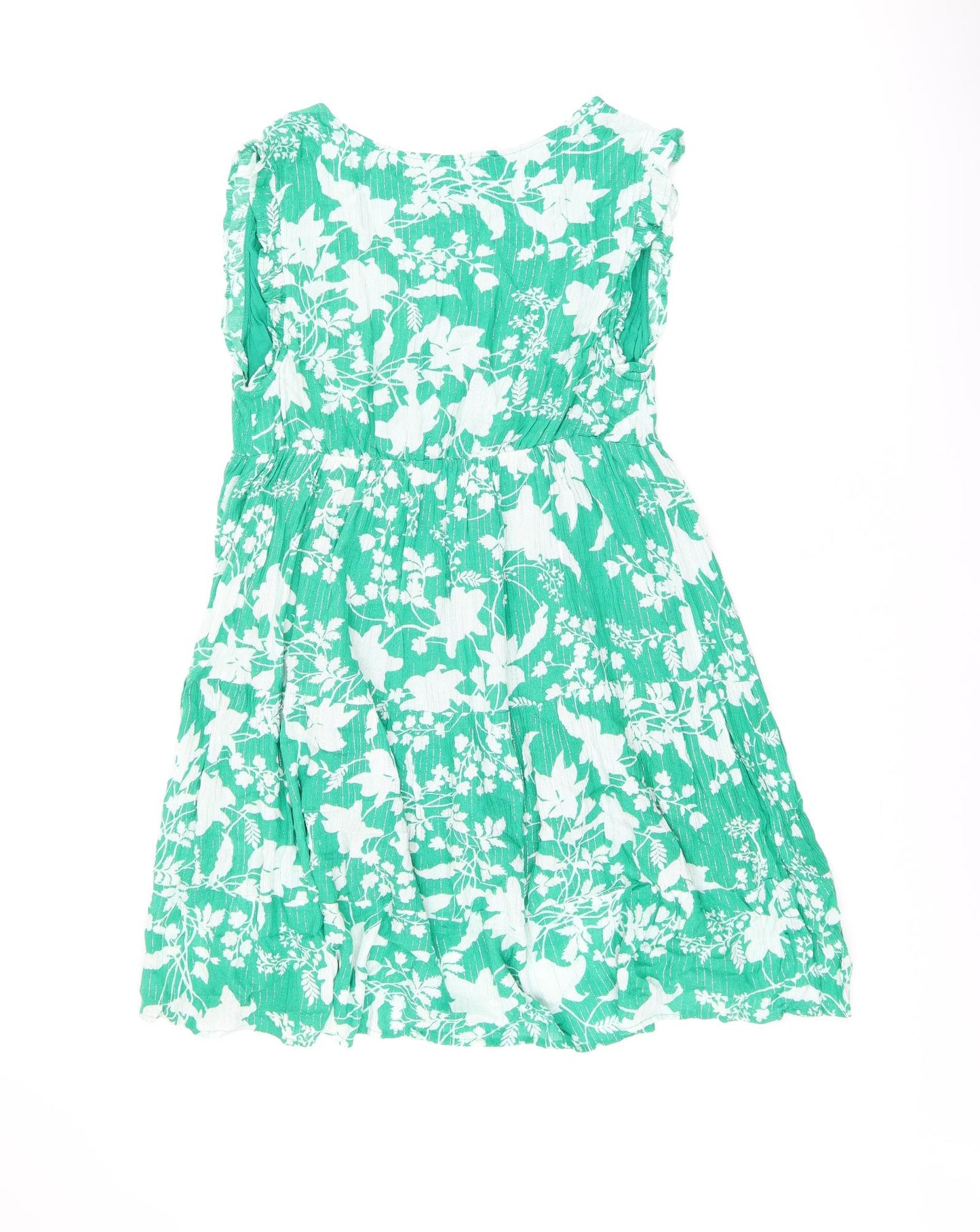 Goa Womens Green Floral Viscose Shift Size S V-Neck Pullover