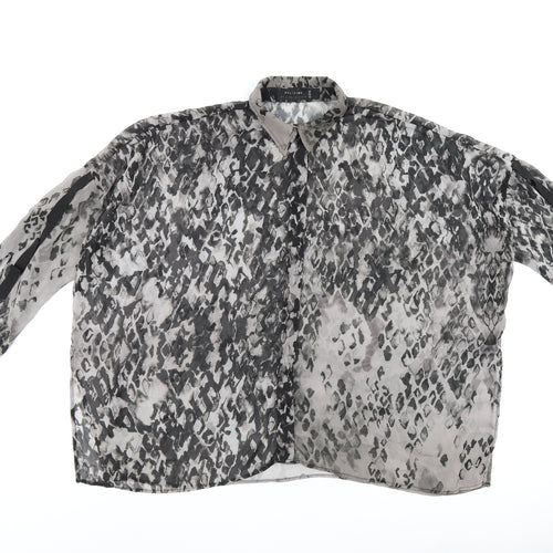Religion Womens Grey Geometric Polyester Basic Button-Up Size 8 Collared