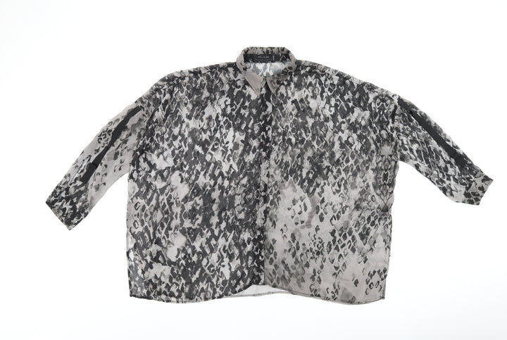 Religion Womens Grey Geometric Polyester Basic Button-Up Size 8 Collared
