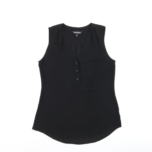 Express Womens Black Polyester Basic T-Shirt Size XS V-Neck