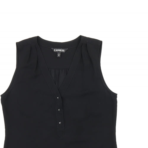 Express Womens Black Polyester Basic T-Shirt Size XS V-Neck