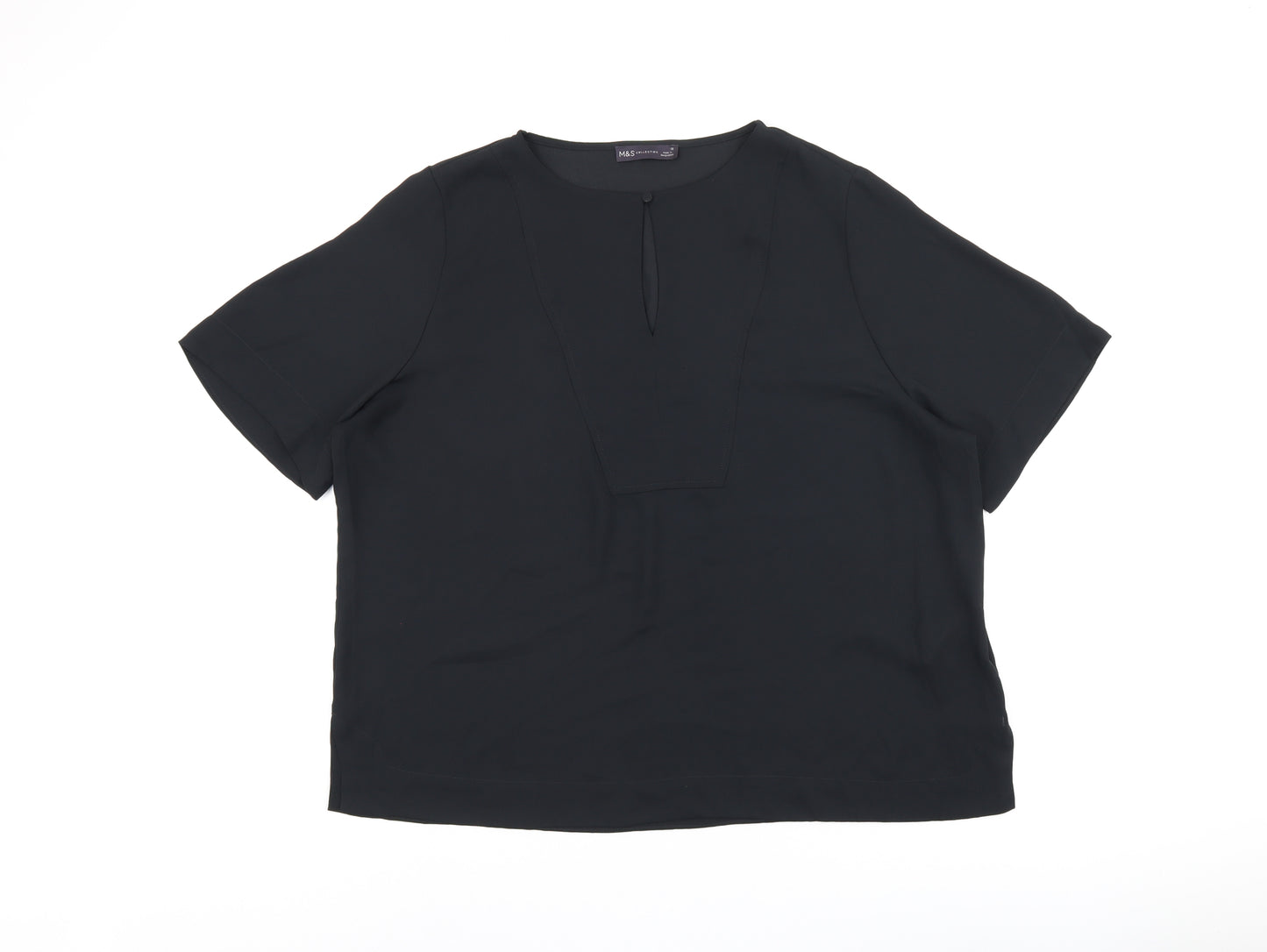 Marks and Spencer Womens Black Polyester Basic T-Shirt Size 18 Round Neck