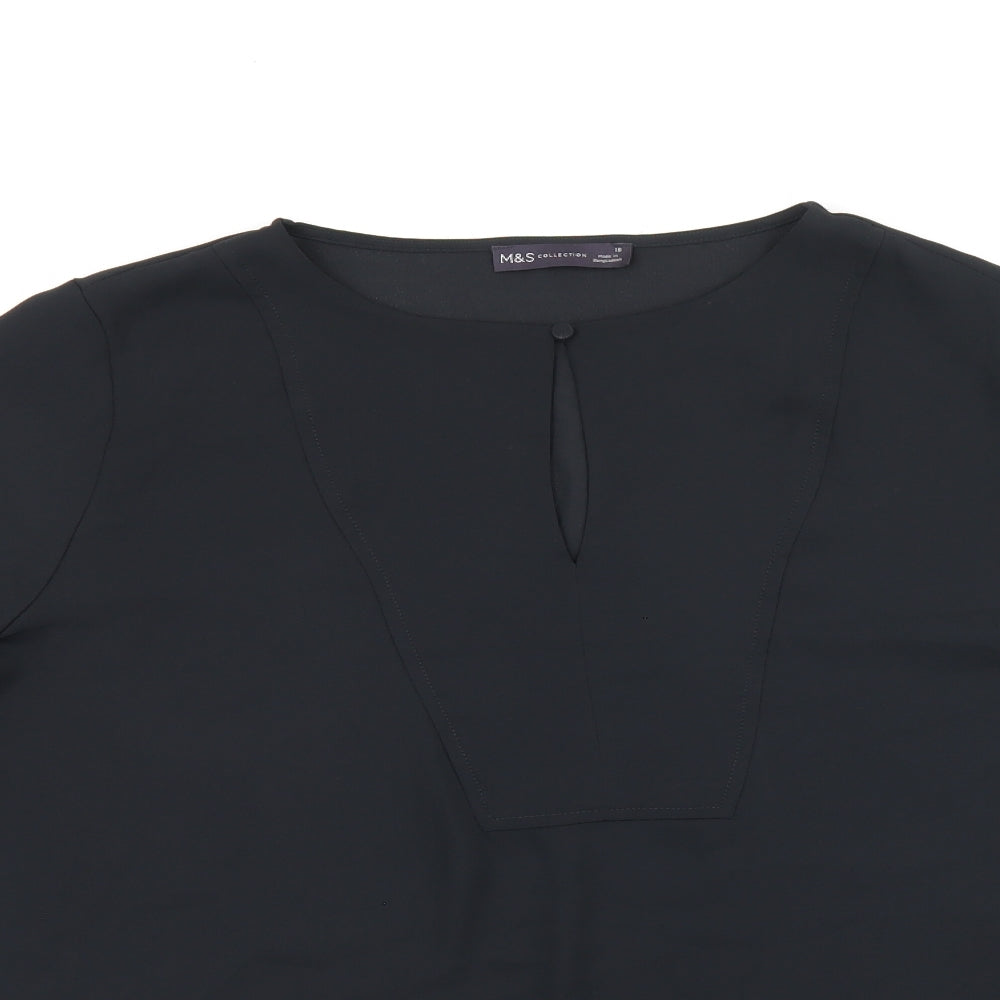 Marks and Spencer Womens Black Polyester Basic T-Shirt Size 18 Round Neck