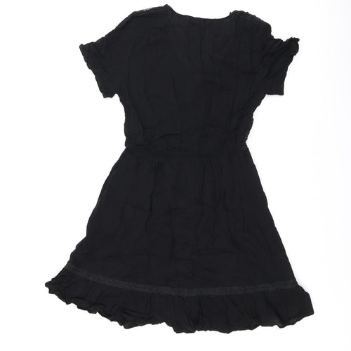 Zara Womens Black Polyester Skater Dress Size XS V-Neck Button