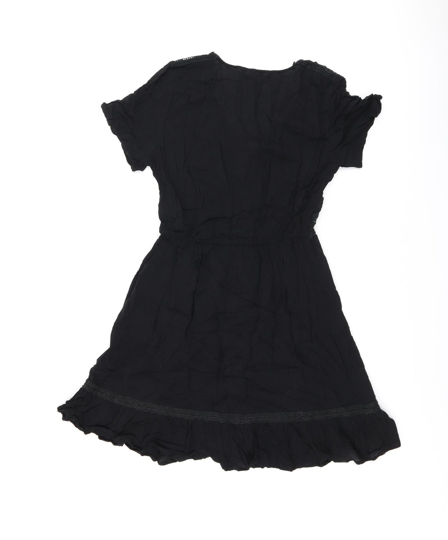 Zara Womens Black Polyester Skater Dress Size XS V-Neck Button