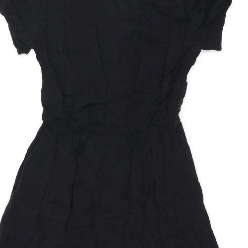 Zara Womens Black Polyester Skater Dress Size XS V-Neck Button