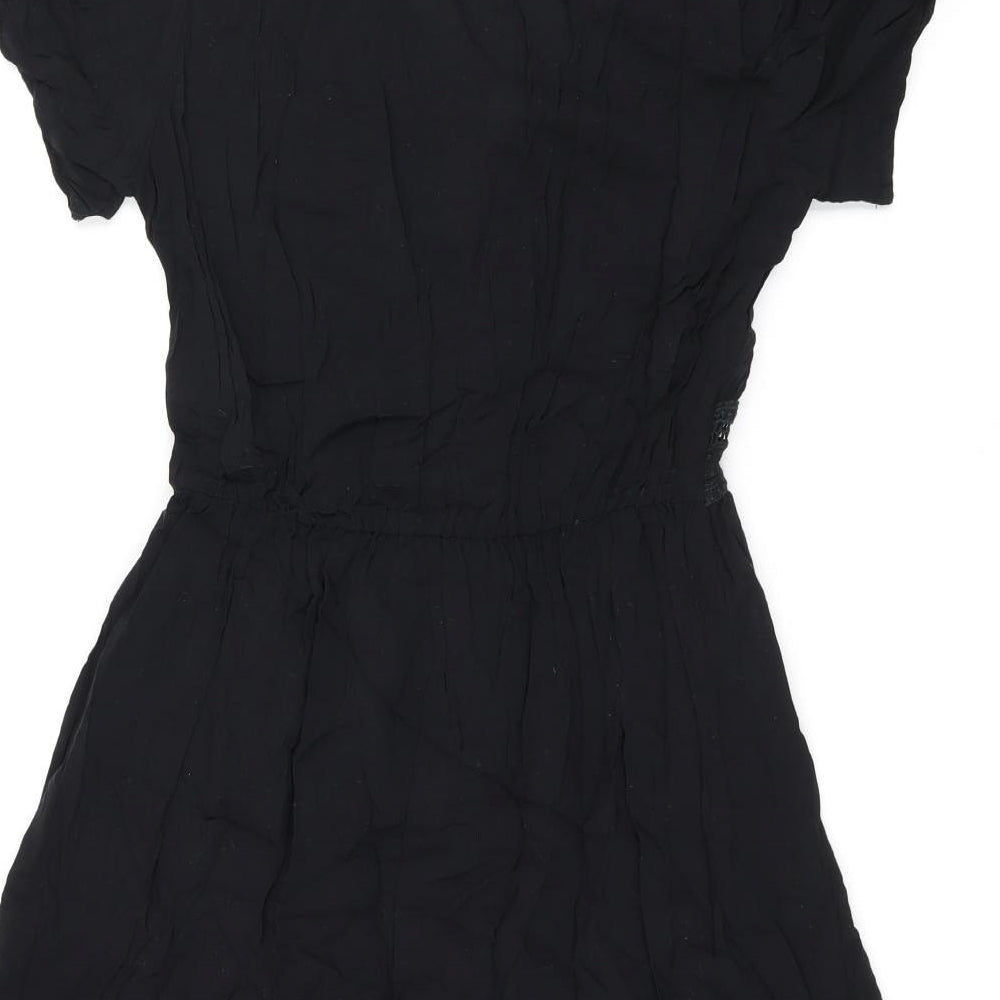 Zara Womens Black Polyester Skater Dress Size XS V-Neck Button