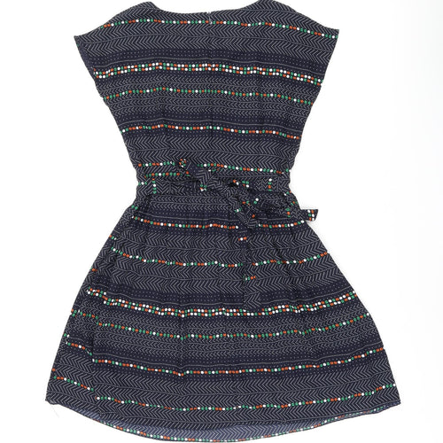 Instant Vintage Womens Blue Geometric Polyester Skater Dress One Size Boat Neck Zip