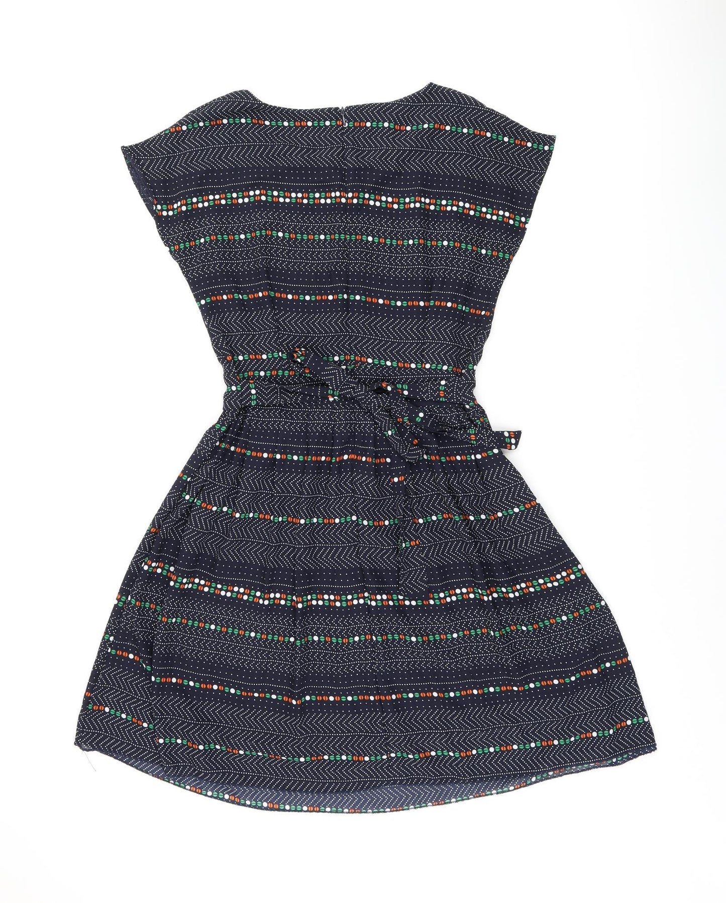 Instant Vintage Womens Blue Geometric Polyester Skater Dress One Size Boat Neck Zip