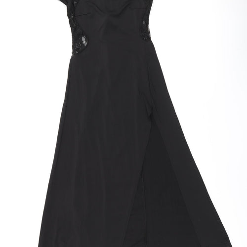 Balu Oke Womens Black Polyester A-Line Size M Boat Neck Zip