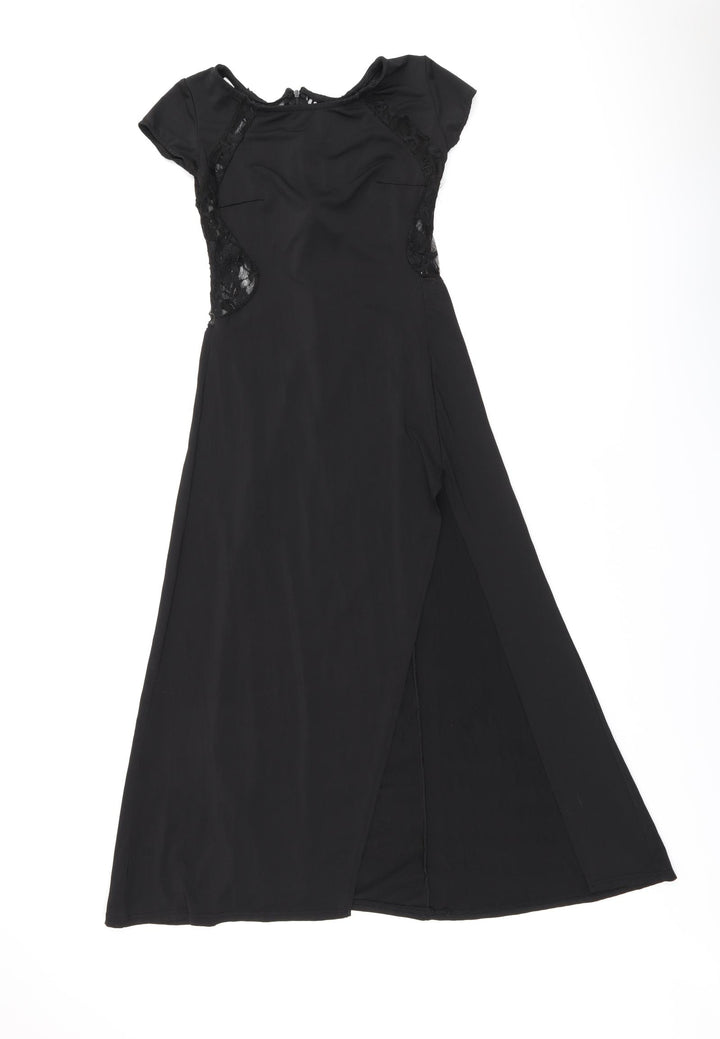 Balu Oke Womens Black Polyester A-Line Size M Boat Neck Zip
