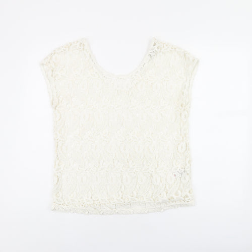 NEXT Womens White Polyester Basic T-Shirt Size 12 V-Neck