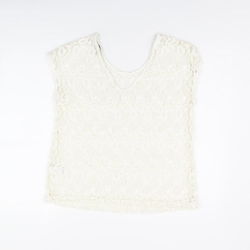 NEXT Womens White Polyester Basic T-Shirt Size 12 V-Neck