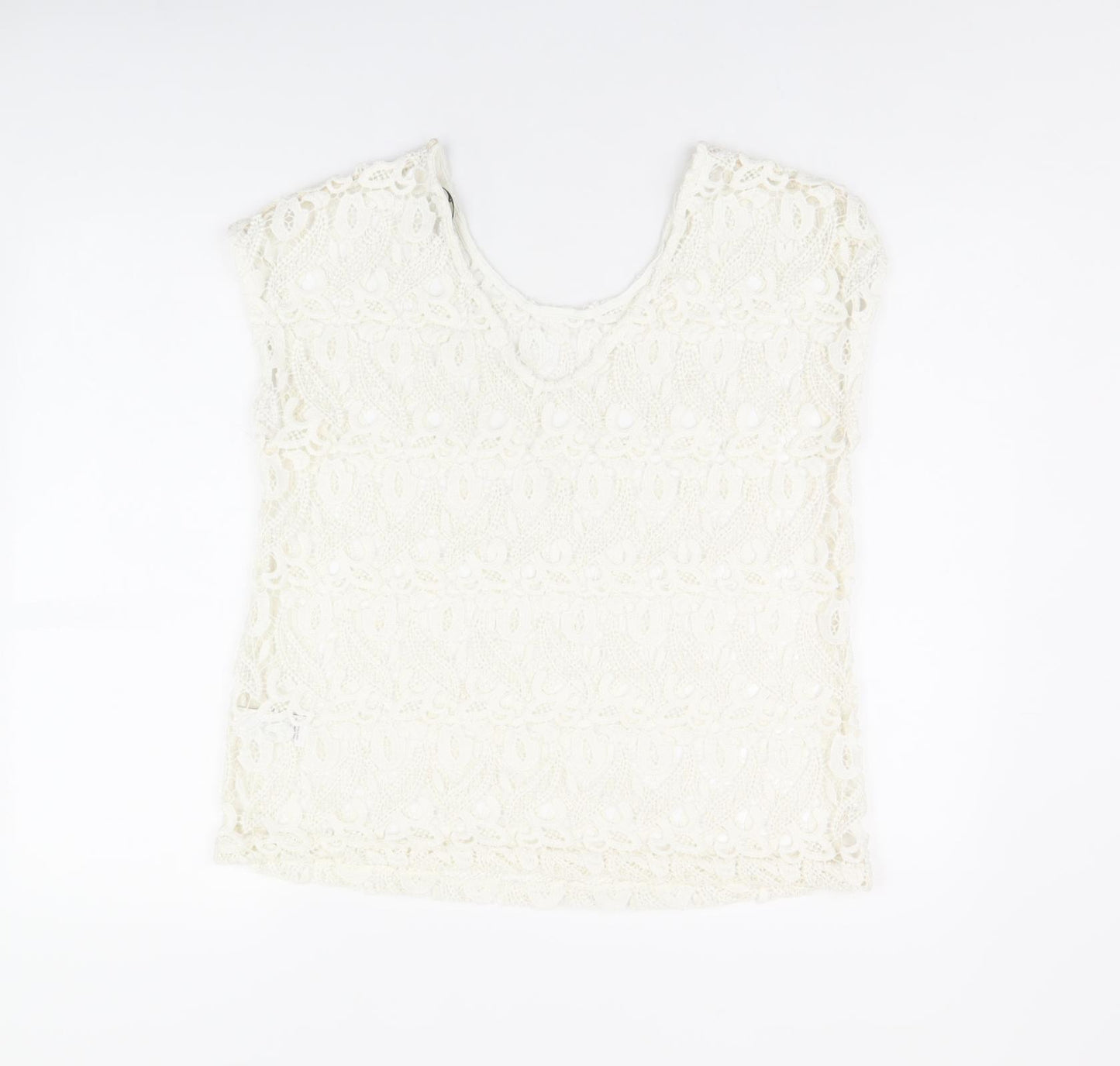 NEXT Womens White Polyester Basic T-Shirt Size 12 V-Neck