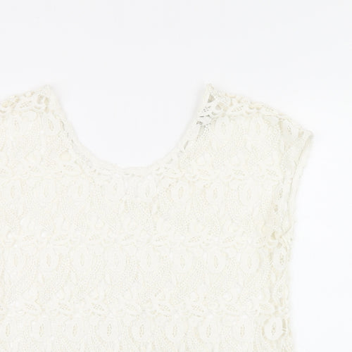 NEXT Womens White Polyester Basic T-Shirt Size 12 V-Neck