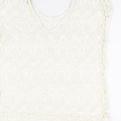 NEXT Womens White Polyester Basic T-Shirt Size 12 V-Neck