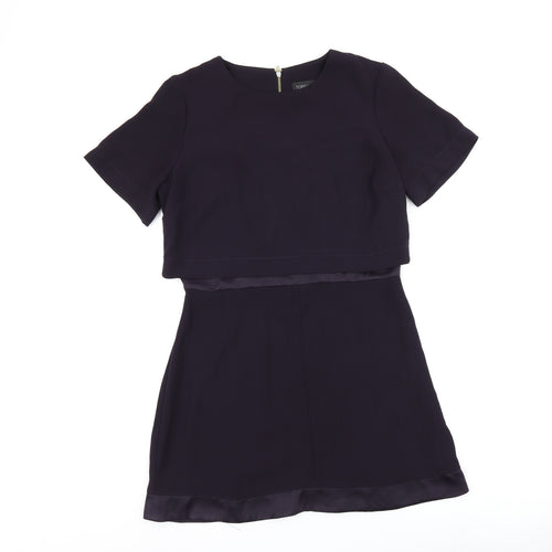 Topshop Womens Purple Polyester Shift Size 12 Round Neck Zip