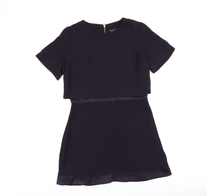 Topshop Womens Purple Polyester Shift Size 12 Round Neck Zip