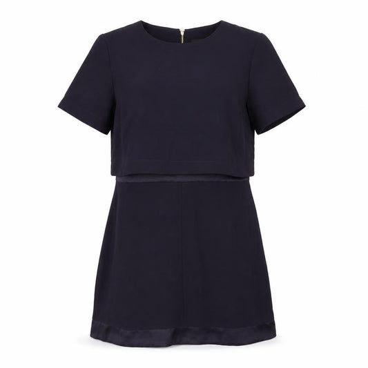 Front view of Topshop women’s purple polyester shift, size UK 12, round neck zip