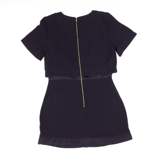 Topshop Womens Purple Polyester Shift Size 12 Round Neck Zip