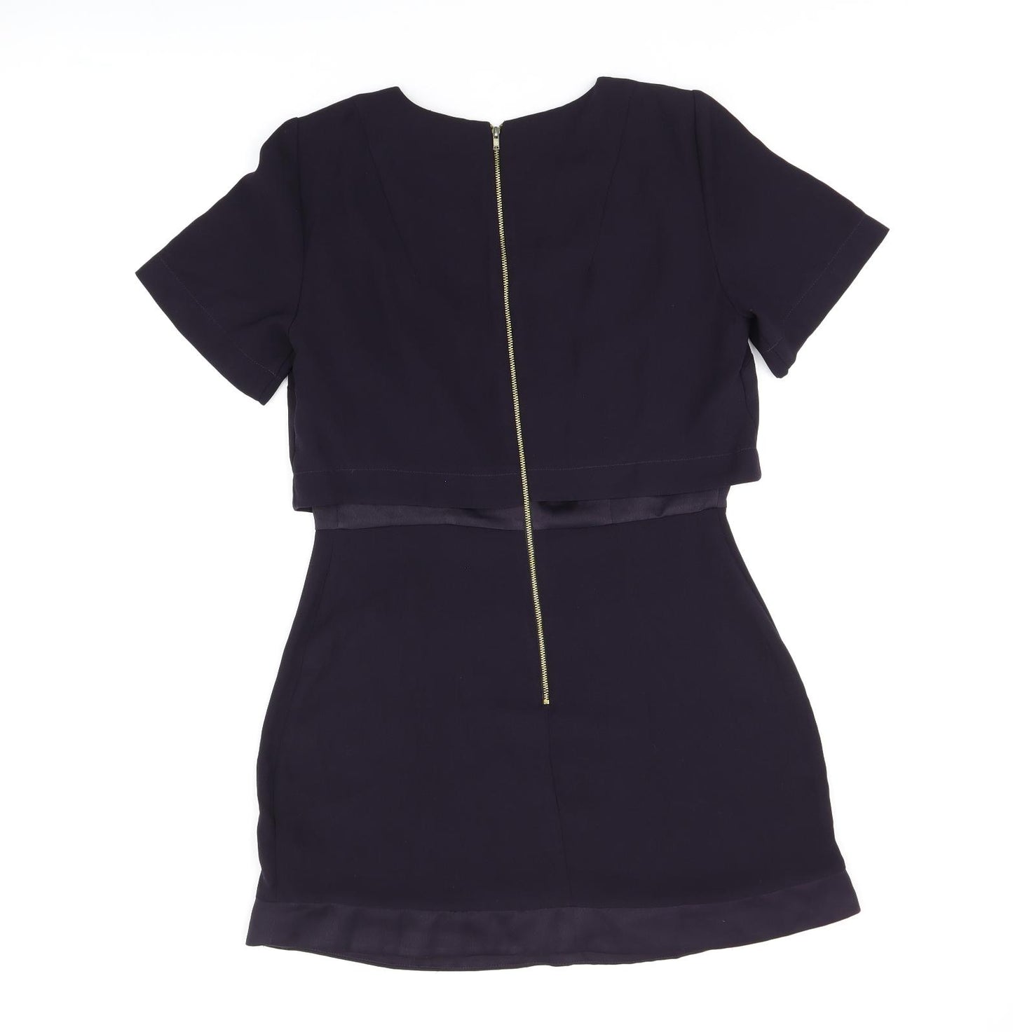 Topshop Womens Purple Polyester Shift Size 12 Round Neck Zip