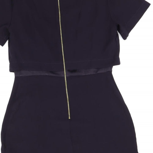 Topshop Womens Purple Polyester Shift Size 12 Round Neck Zip
