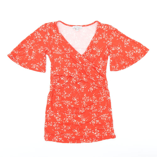 Envie de Fraise Womens Red Floral Polyester Basic T-Shirt Size 6 V-Neck - Size 6/8