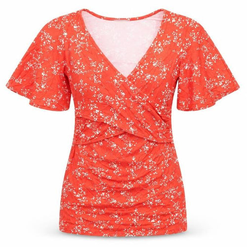 Envie de Fraise Womens Red Floral Polyester Basic T-Shirt Size 6 V-Neck - Size 6/8