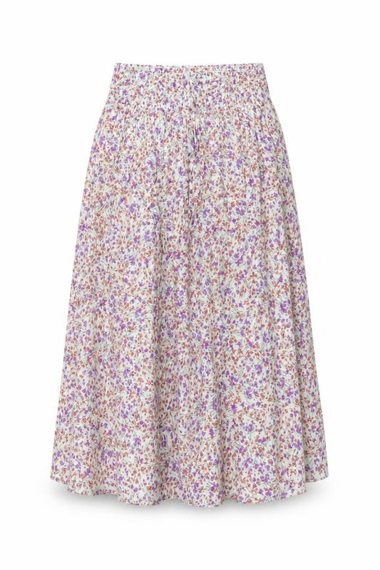 Front view of Envie de Fraise women’s multicoloured floral polyester swing skirt, size UK 6, drawstring