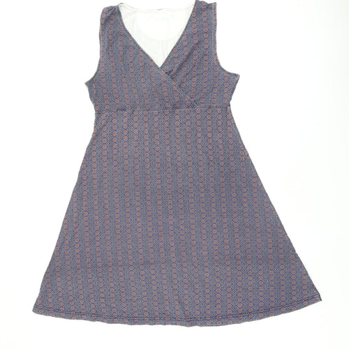 Ayacucho Womens Blue Geometric Viscose A-Line Size L V-Neck Pullover